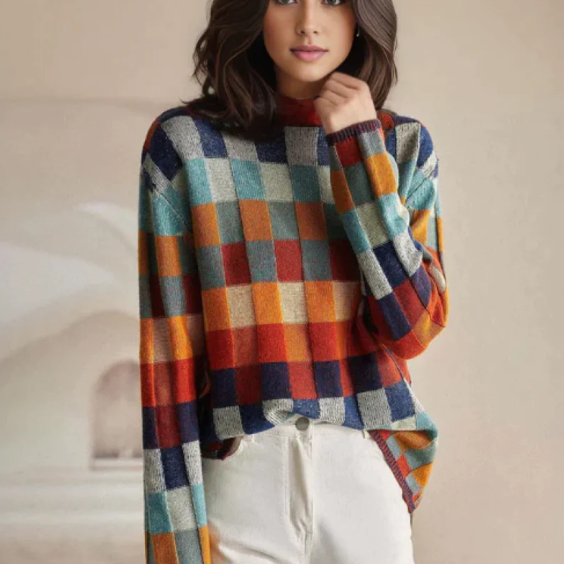 Scarlett Pull Femme – Pull en Cachemire Luxueux à Carreaux avec Style Élégant & Confort Ultime