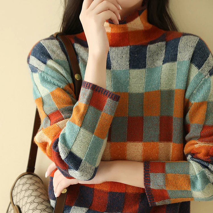 Scarlett Pull Femme – Pull en Cachemire Luxueux à Carreaux avec Style Élégant & Confort Ultime