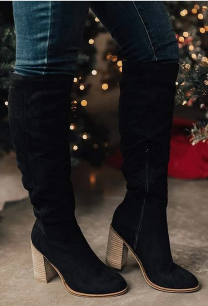 Zuri Bottes Hautes Suédées Femme – Cuissardes Élégantes à Talon Bloc & Doublure Confort