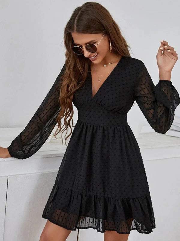 Christy Robe à Pois Femme – Robe Fit & Flare Légère avec Manches Longues et Motif Décontracté