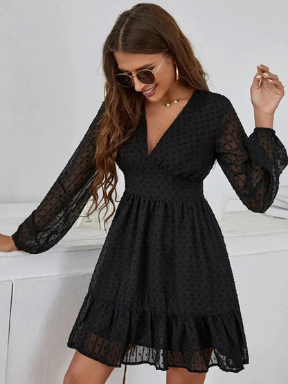 Christy Robe à Pois Femme – Robe Fit & Flare Légère avec Manches Longues et Motif Décontracté