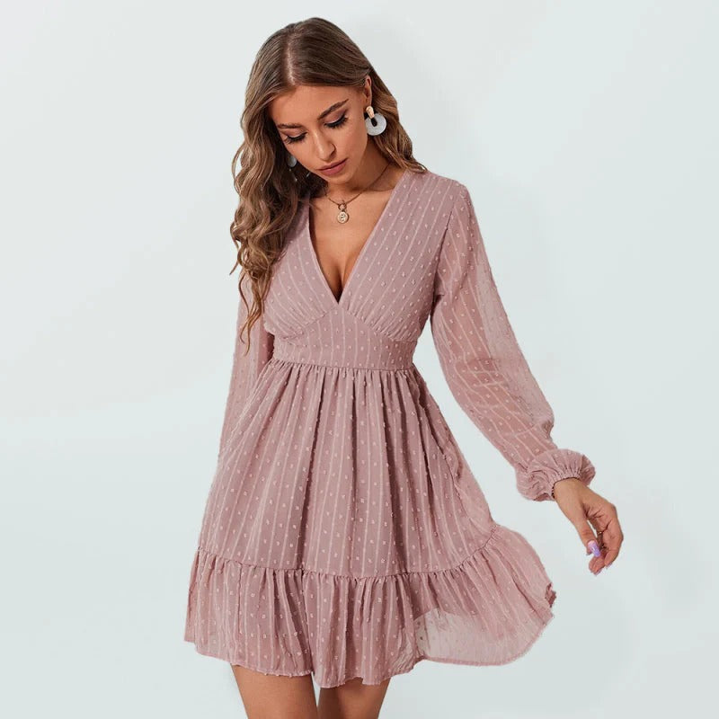 Christy Robe à Pois Femme – Robe Fit & Flare Légère avec Manches Longues et Motif Décontracté