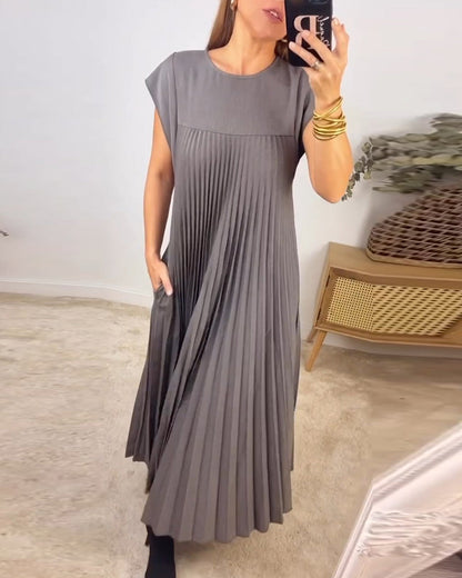 Mariana Robe Midi Femme – Robe Plissée Élégante Sans Manches pour Quotidien & Occasions Spéciales