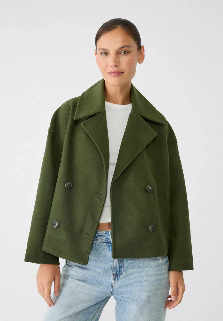 Lainey Veste Femme Croisée – Manteau Court Élégant avec Col Large & Tissu Doux et Chaud