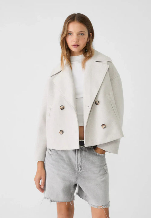 Lainey Veste Femme Croisée – Manteau Court Élégant avec Col Large & Tissu Doux et Chaud