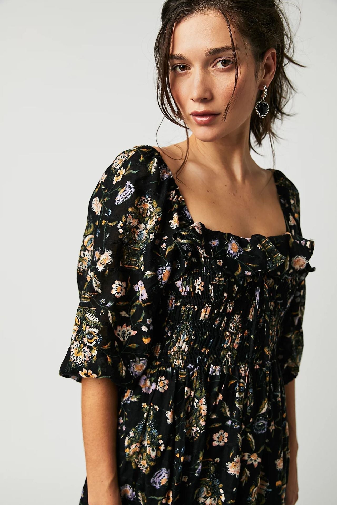 Quinn Robe Midi Femme – Robe en Coton à Fleurs avec Style Bohème Romantique & Coupe Flatteuse