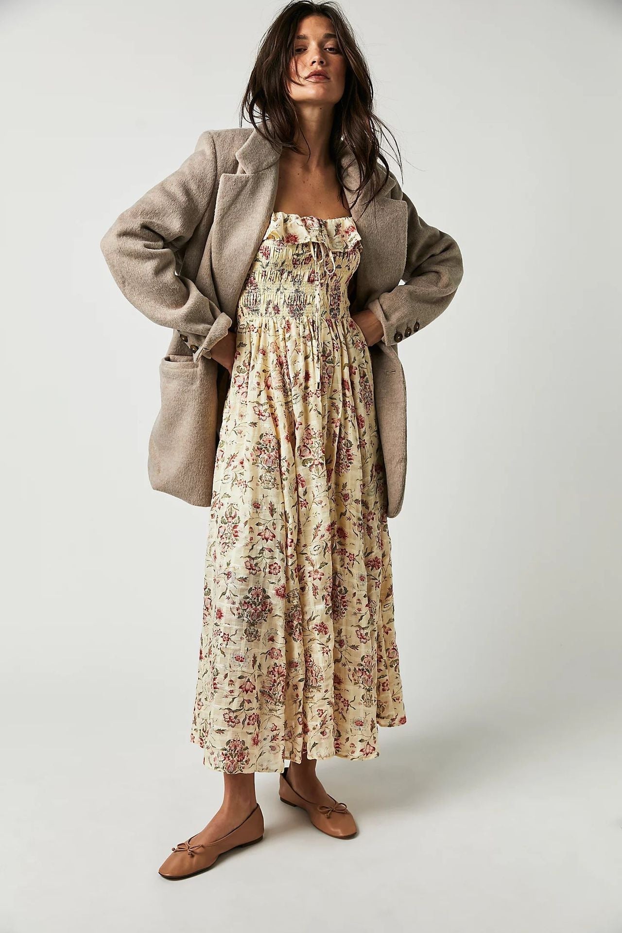 Quinn Robe Midi Femme – Robe en Coton à Fleurs avec Style Bohème Romantique & Coupe Flatteuse