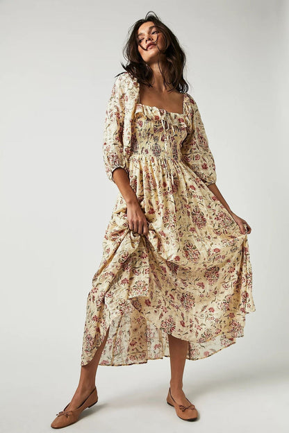 Quinn Robe Midi Femme – Robe en Coton à Fleurs avec Style Bohème Romantique & Coupe Flatteuse