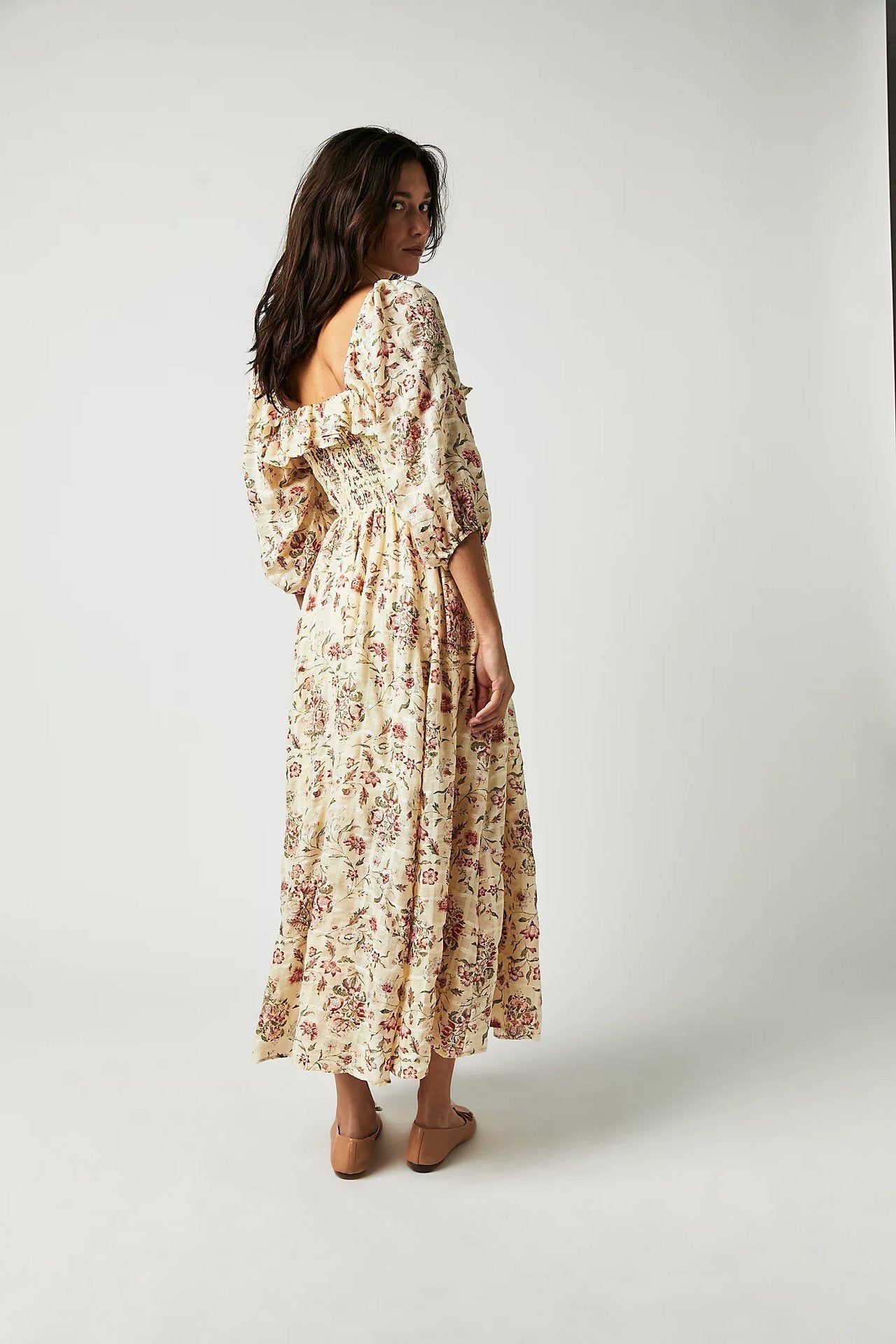Quinn Robe Midi Femme – Robe en Coton à Fleurs avec Style Bohème Romantique & Coupe Flatteuse