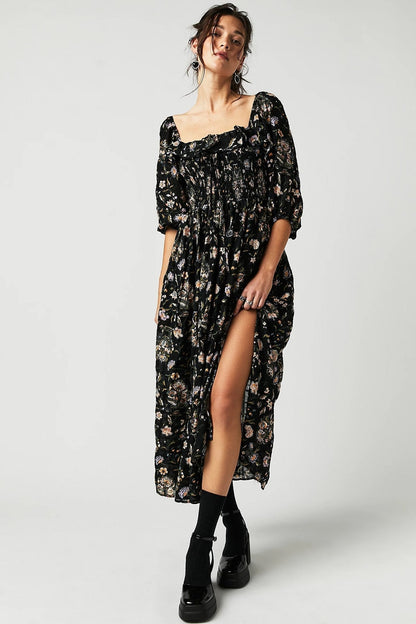 Quinn Robe Midi Femme – Robe en Coton à Fleurs avec Style Bohème Romantique & Coupe Flatteuse