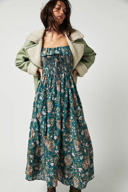 Quinn Robe Midi Femme – Robe en Coton à Fleurs avec Style Bohème Romantique & Coupe Flatteuse
