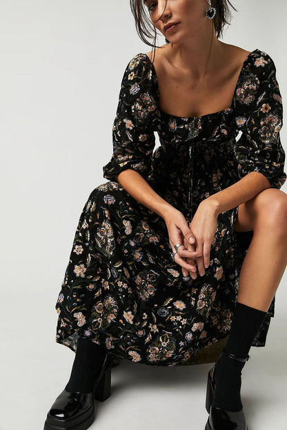 Quinn Robe Midi Femme – Robe en Coton à Fleurs avec Style Bohème Romantique & Coupe Flatteuse