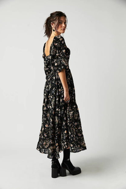 Quinn Robe Midi Femme – Robe en Coton à Fleurs avec Style Bohème Romantique & Coupe Flatteuse