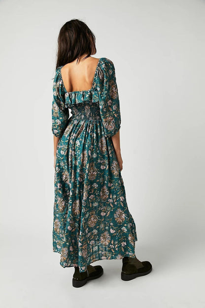 Quinn Robe Midi Femme – Robe en Coton à Fleurs avec Style Bohème Romantique & Coupe Flatteuse