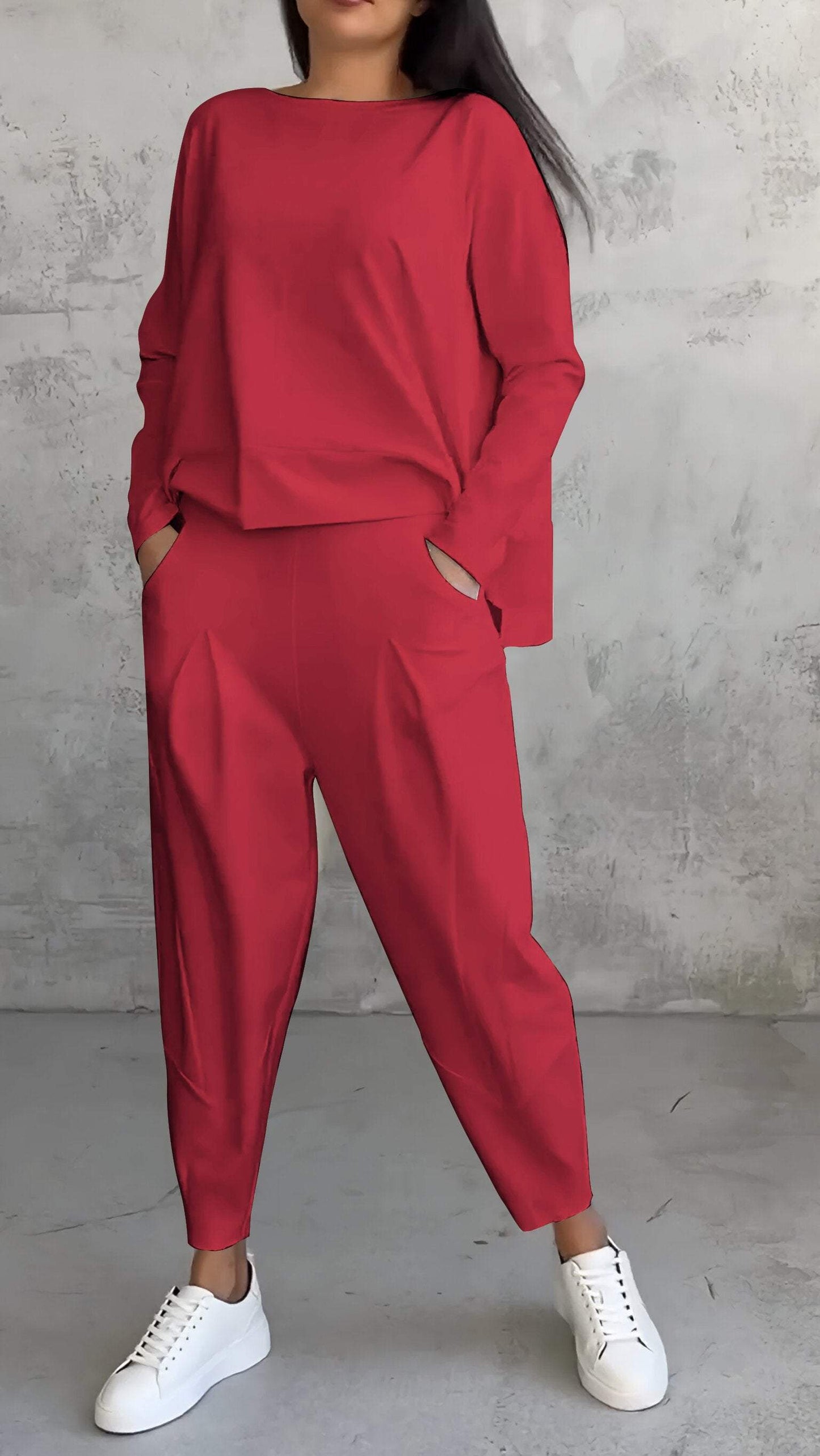 Emilie Ensemble Femme – Tenue à Col Rond en Spandex Confortable et Élégante au Style Moderne