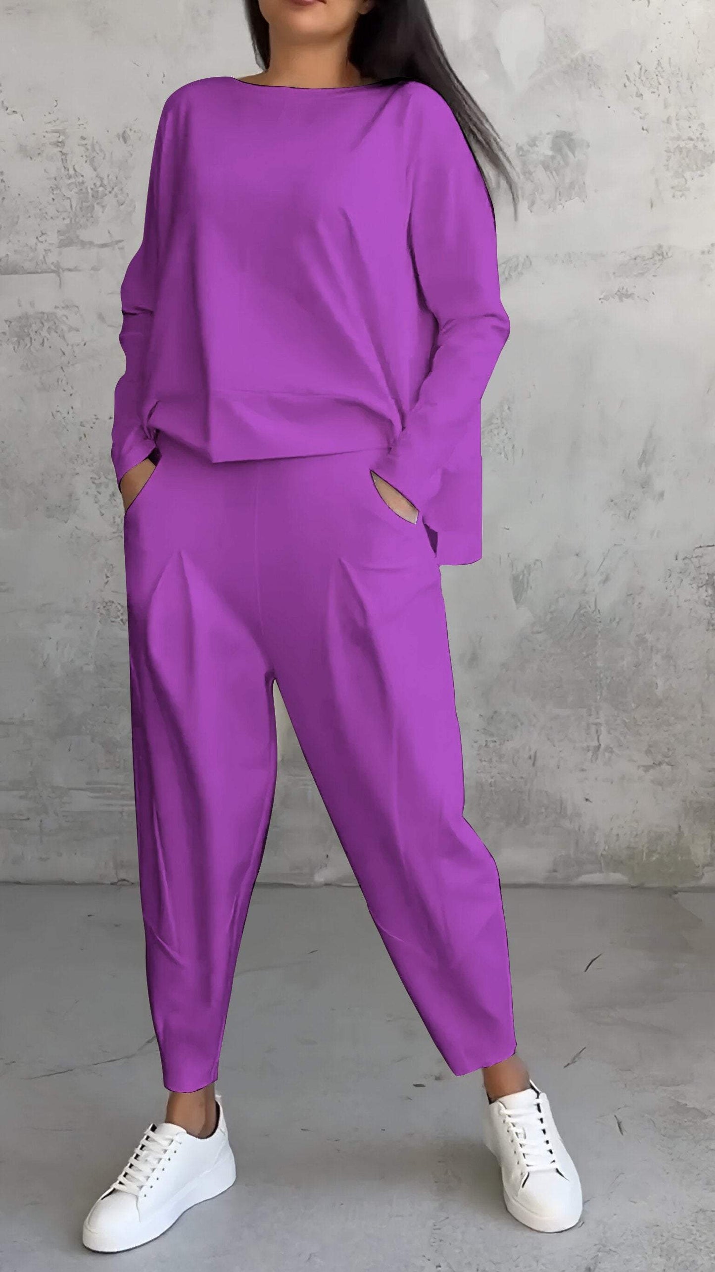 Emilie Ensemble Femme – Tenue à Col Rond en Spandex Confortable et Élégante au Style Moderne