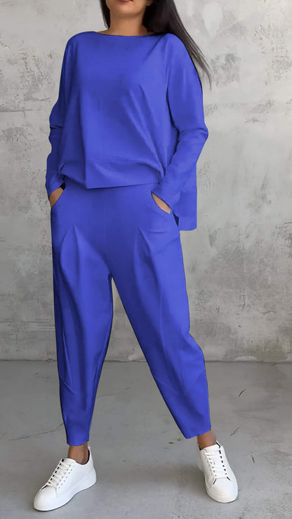 Emilie Ensemble Femme – Tenue à Col Rond en Spandex Confortable et Élégante au Style Moderne