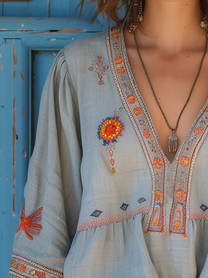 Sienna Blouse Femme Bohème – Broderie Authentique & Coupe Estivale Aérée