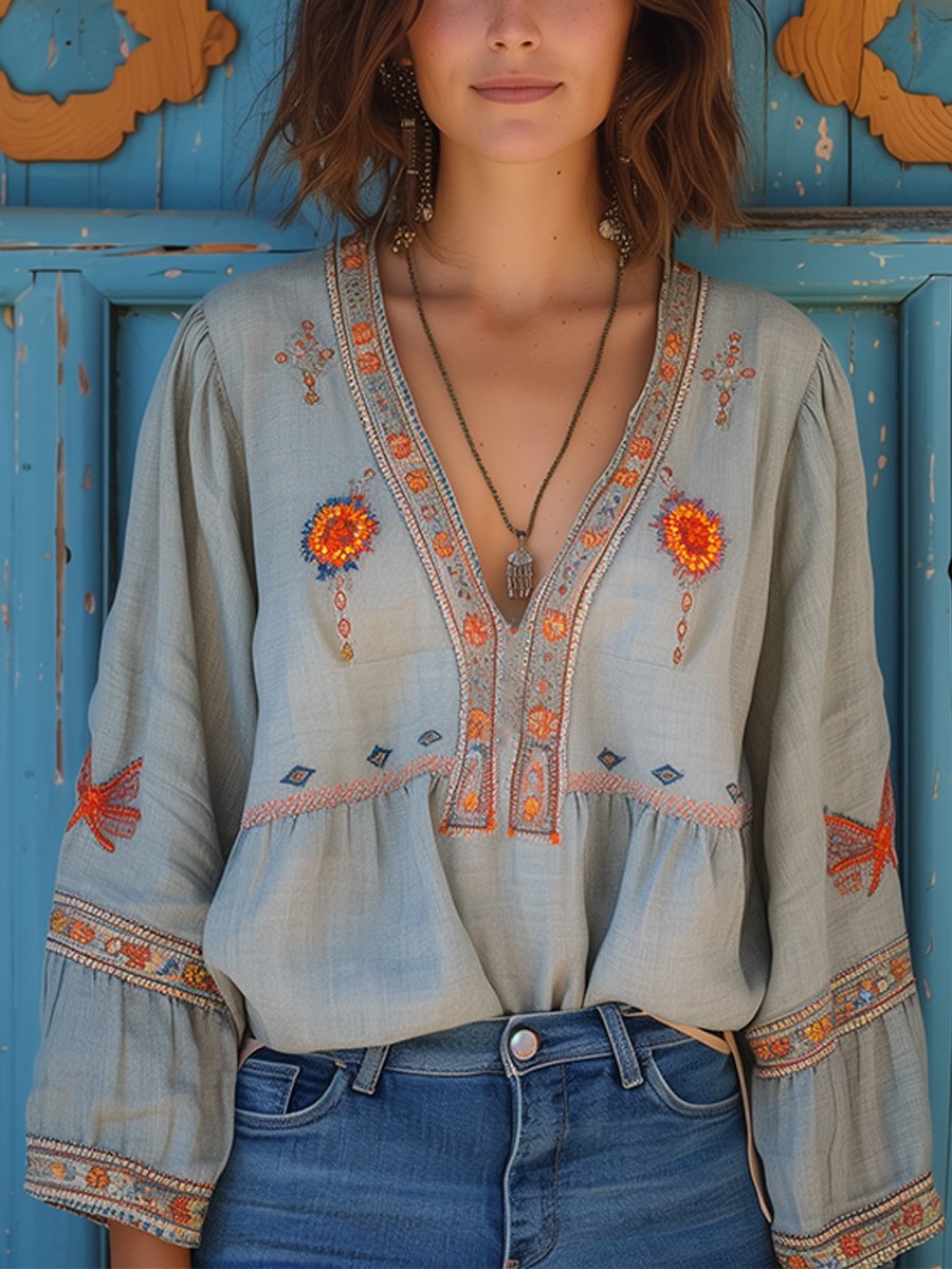 Sienna Blouse Femme Bohème – Broderie Authentique & Coupe Estivale Aérée