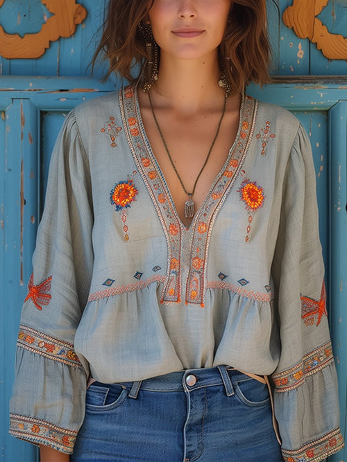Sienna Blouse Femme Bohème – Broderie Authentique & Coupe Estivale Aérée