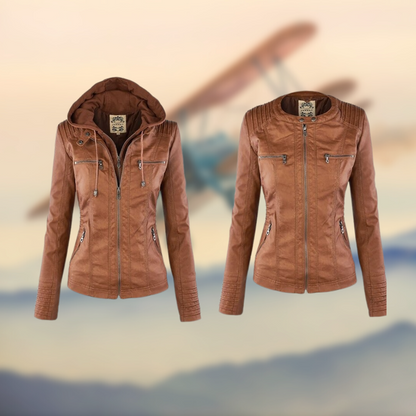 Vivian Veste Femme – En Cuir Souple avec Capuche, Élégante & Polyvalente au Quotidien