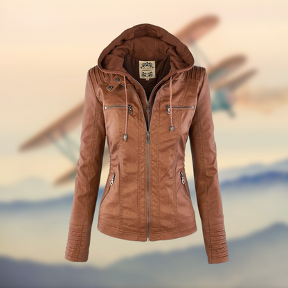 Vivian Veste Femme – En Cuir Souple avec Capuche, Élégante & Polyvalente au Quotidien