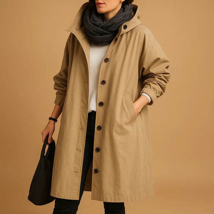 Hannah Manteau Femme Imperméable – Veste de Pluie Longue à Capuche avec Poignets Ajustables & Fermeture à Boutons