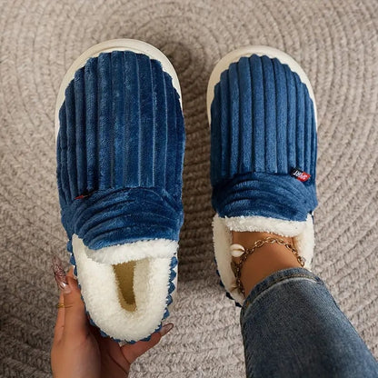 Lily Femme Chaussons – Pantoufles en Velours Côtelé avec Doublure Fourrure & Semelle Antidérapante