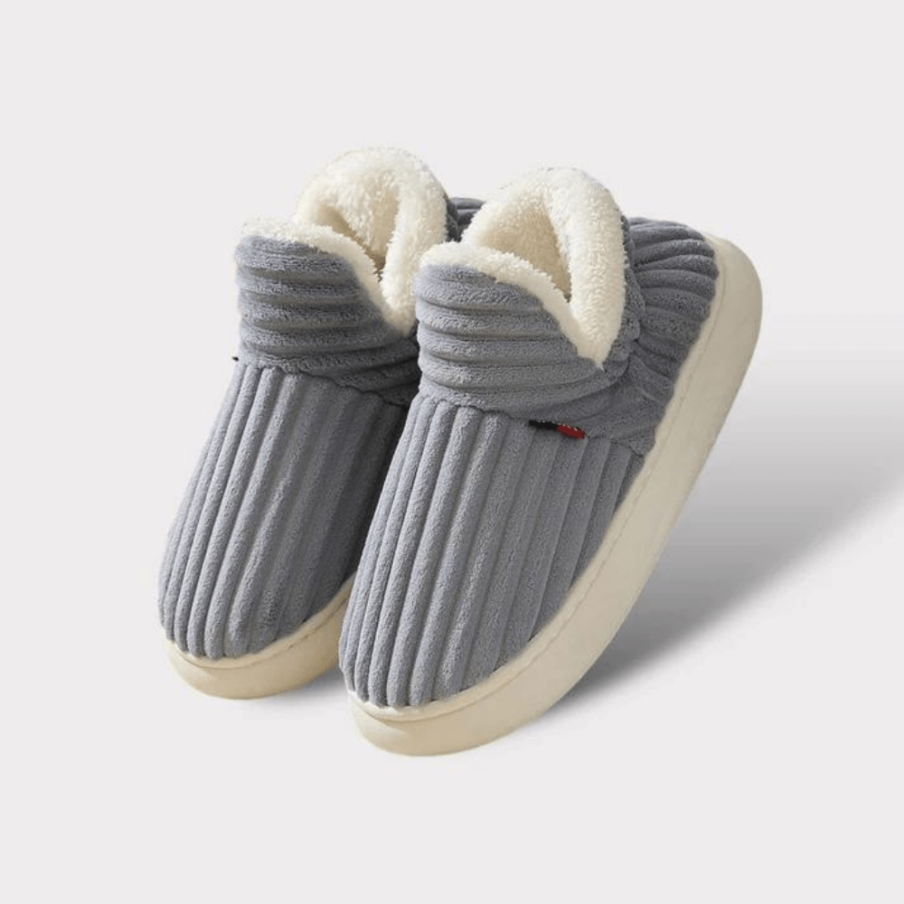 Lily Femme Chaussons – Pantoufles en Velours Côtelé avec Doublure Fourrure & Semelle Antidérapante