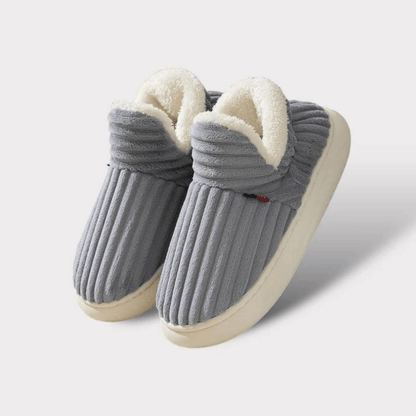 Lily Femme Chaussons – Pantoufles en Velours Côtelé avec Doublure Fourrure & Semelle Antidérapante