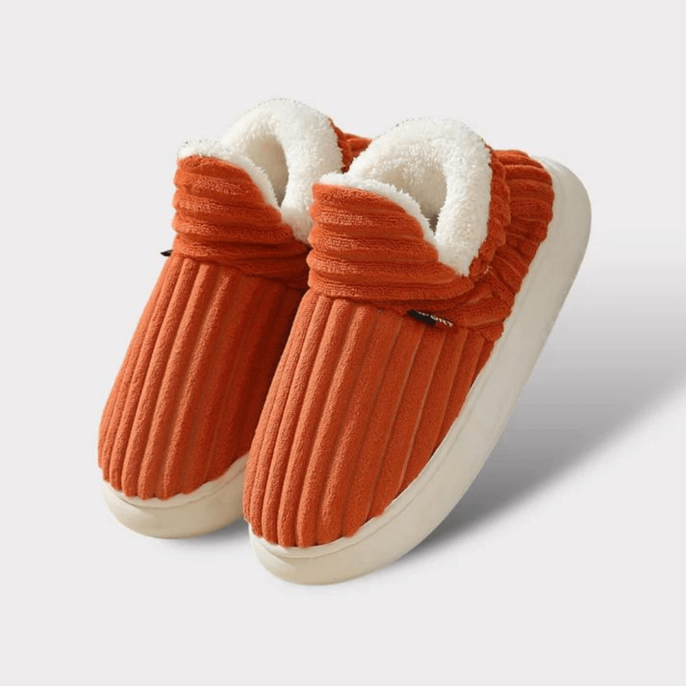 Lily Femme Chaussons – Pantoufles en Velours Côtelé avec Doublure Fourrure & Semelle Antidérapante