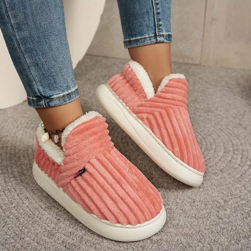 Lily Femme Chaussons – Pantoufles en Velours Côtelé avec Doublure Fourrure & Semelle Antidérapante