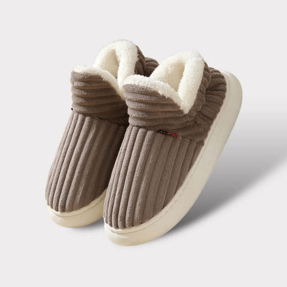 Lily Femme Chaussons – Pantoufles en Velours Côtelé avec Doublure Fourrure & Semelle Antidérapante
