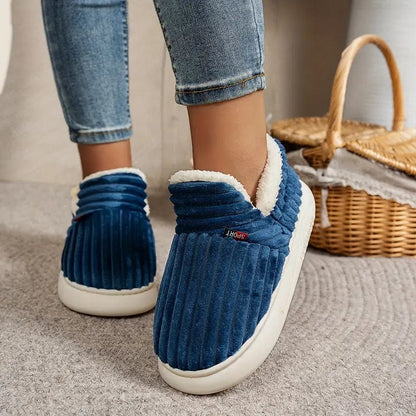 Lily Femme Chaussons – Pantoufles en Velours Côtelé avec Doublure Fourrure & Semelle Antidérapante