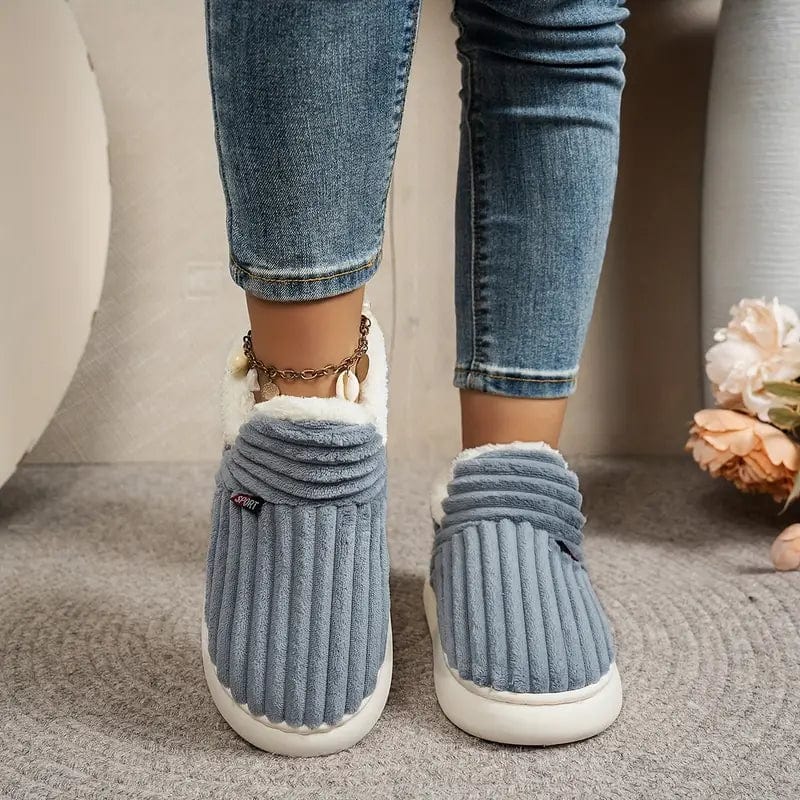 Lily Femme Chaussons – Pantoufles en Velours Côtelé avec Doublure Fourrure & Semelle Antidérapante