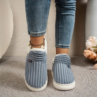 Lily Femme Chaussons – Pantoufles en Velours Côtelé avec Doublure Fourrure & Semelle Antidérapante