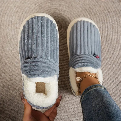 Lily Femme Chaussons – Pantoufles en Velours Côtelé avec Doublure Fourrure & Semelle Antidérapante
