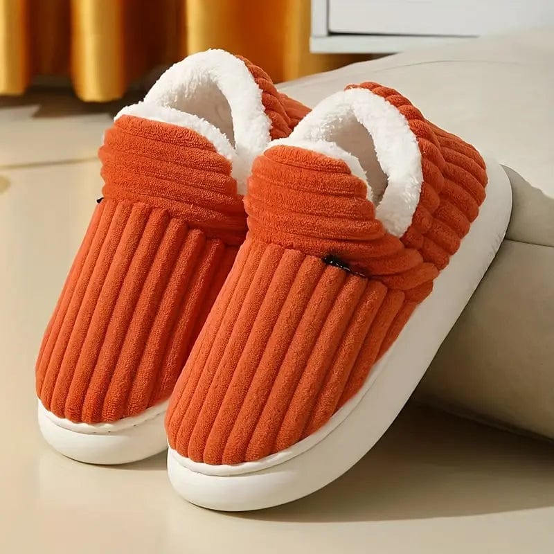 Lily Femme Chaussons – Pantoufles en Velours Côtelé avec Doublure Fourrure & Semelle Antidérapante