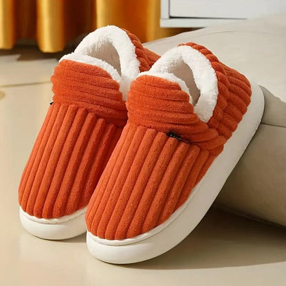 Lily Femme Chaussons – Pantoufles en Velours Côtelé avec Doublure Fourrure & Semelle Antidérapante