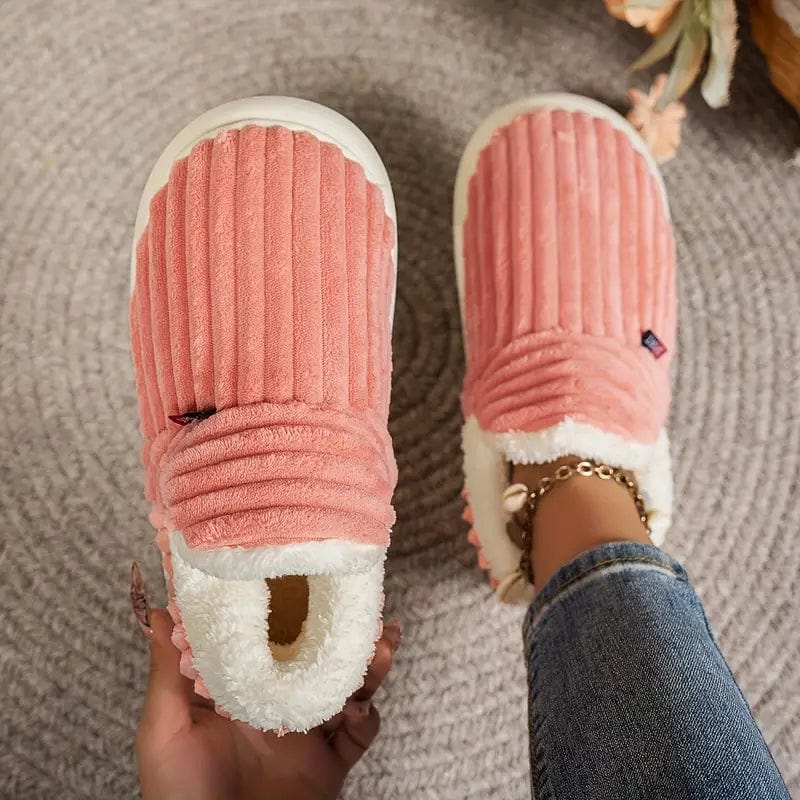 Lily Femme Chaussons – Pantoufles en Velours Côtelé avec Doublure Fourrure & Semelle Antidérapante