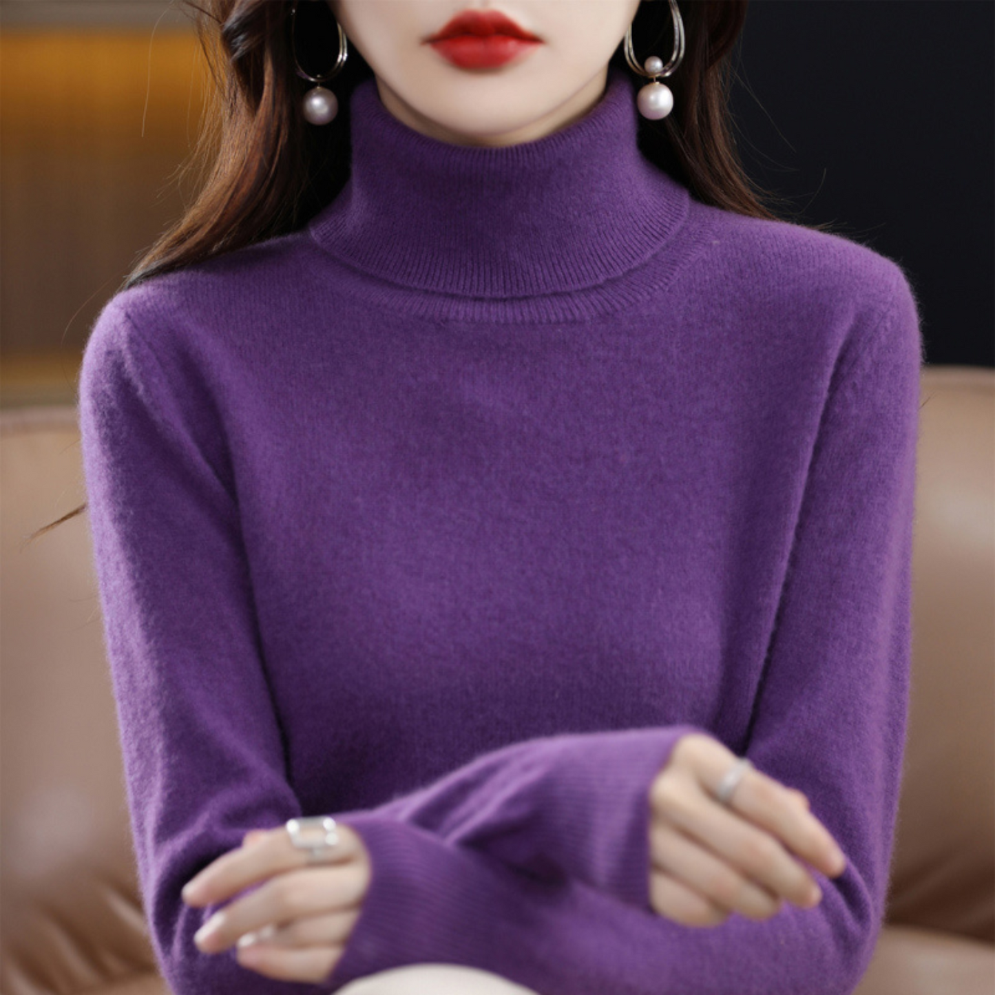 Emmie Women's Cashmere Turtleneck Sweater – Soft Premium Knit Offering Warmth and Light Comfort