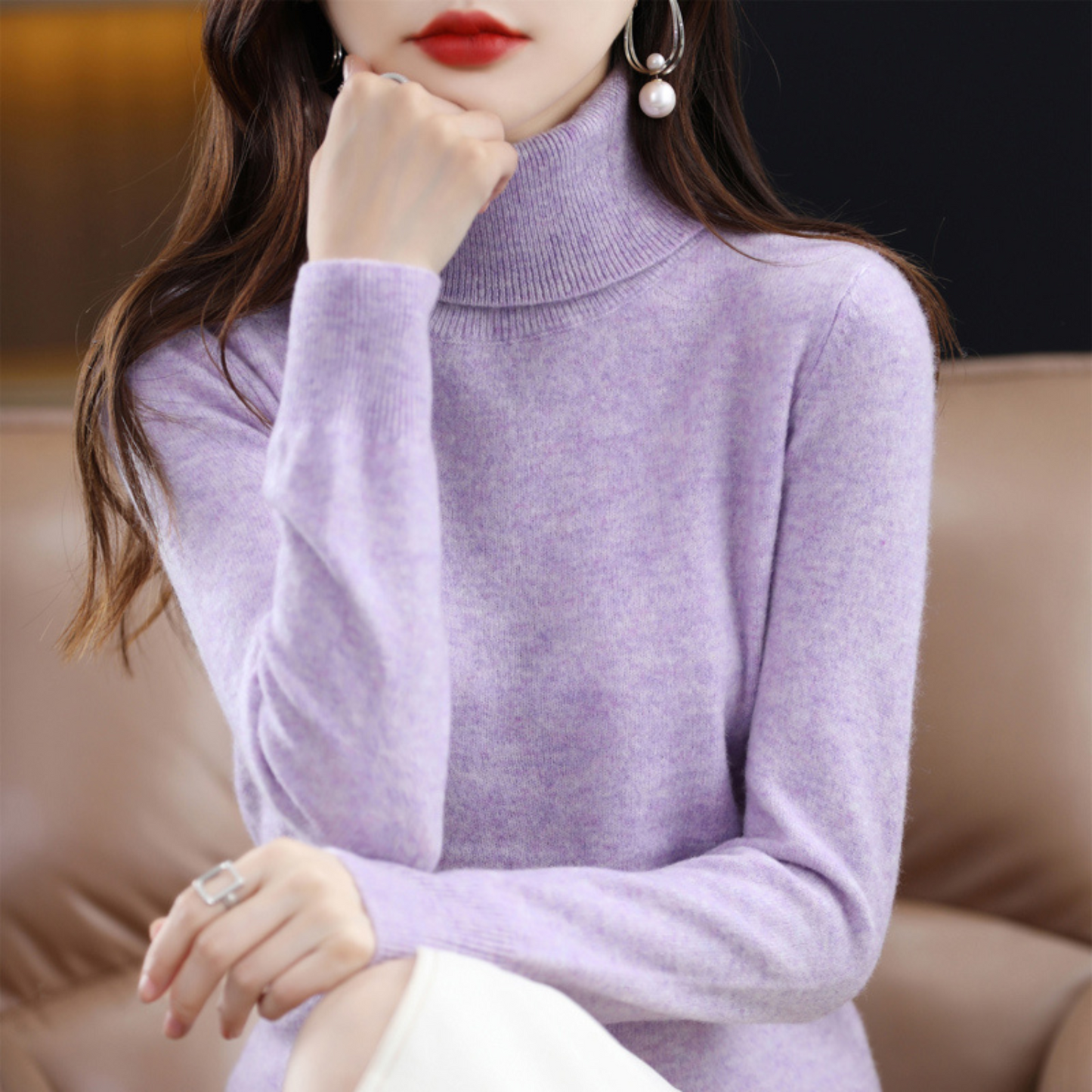 Emmie Women's Cashmere Turtleneck Sweater – Soft Premium Knit Offering Warmth and Light Comfort