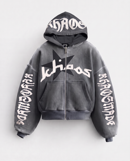 KHAÖS ZIP-UP HOODIE GRAY