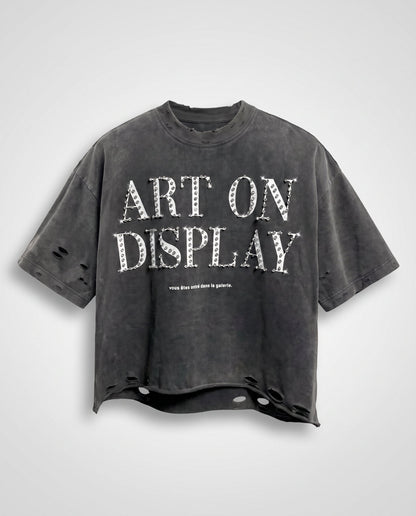 "ART ON DISPLAY" RHINESTONE DISTRESSED TEE