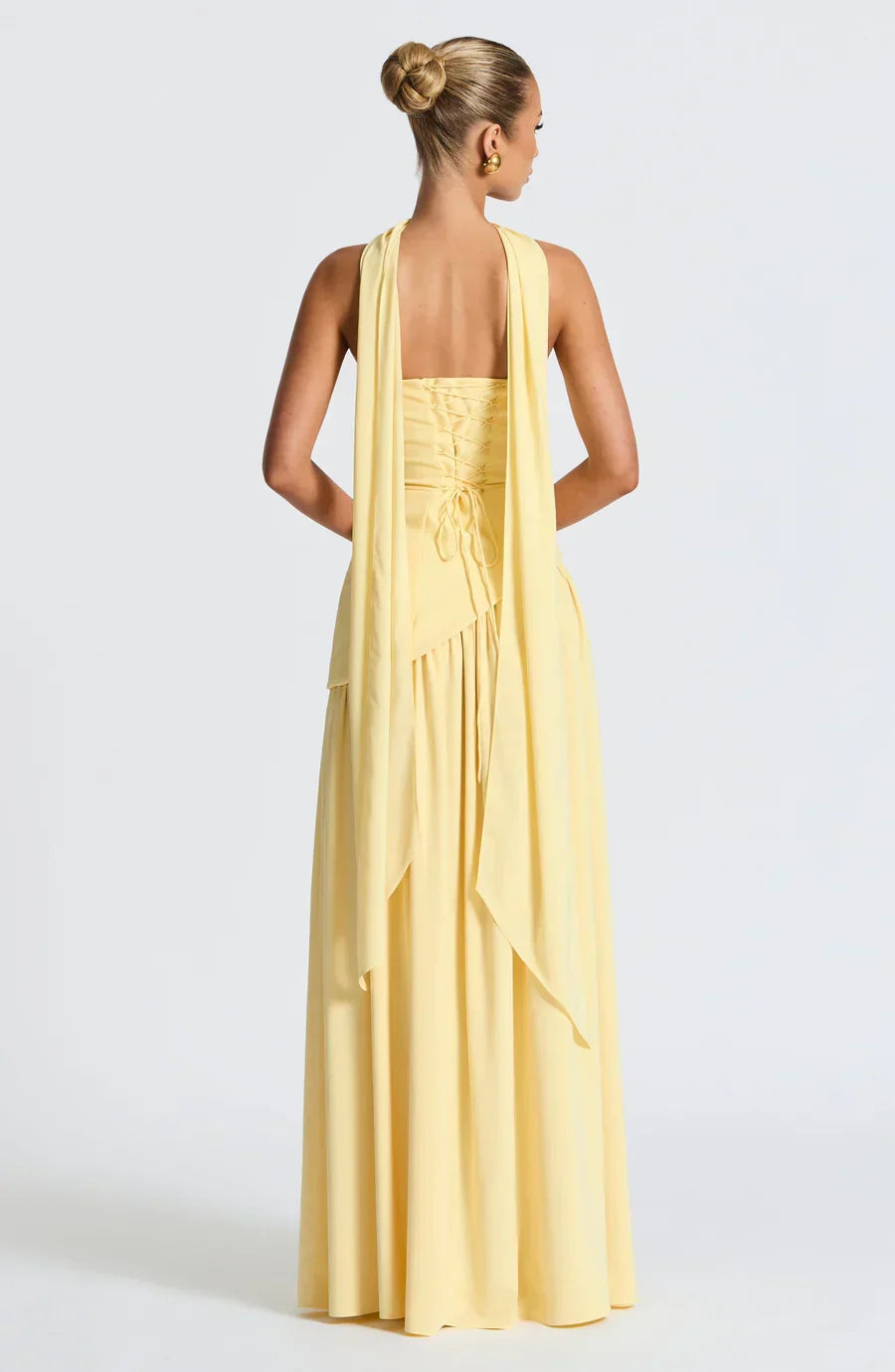 Victoria Long Dress for Women – Two-Tone Strapless Evening Gown with High Slit & Matching Scarf