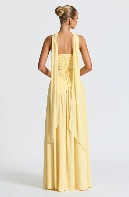 Victoria Long Dress for Women – Two-Tone Strapless Evening Gown with High Slit & Matching Scarf