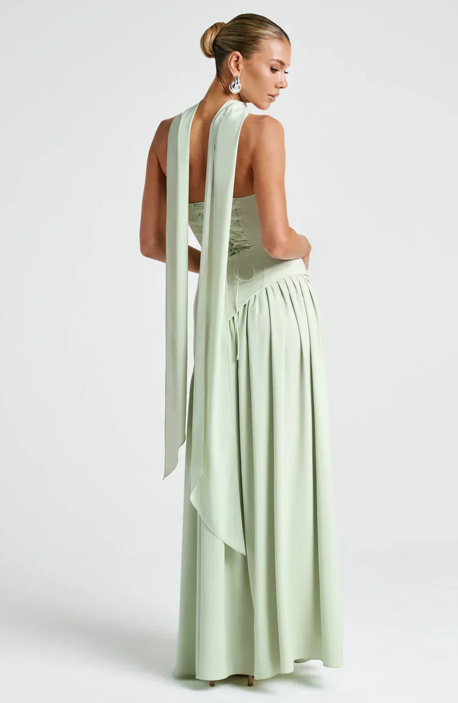 Victoria Long Dress for Women – Two-Tone Strapless Evening Gown with High Slit & Matching Scarf