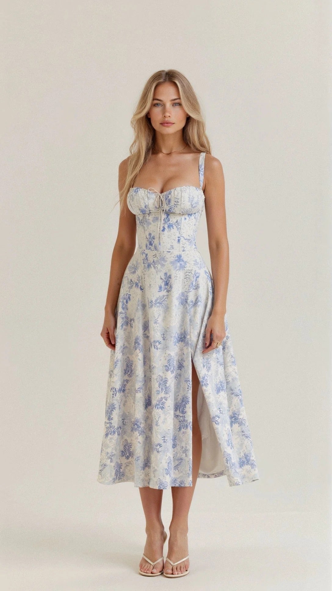Isabella Robe Longue Femme – Robe Bustier à Laçage Dos, Décolleté Cœur & Jupe Fendue avec Poches