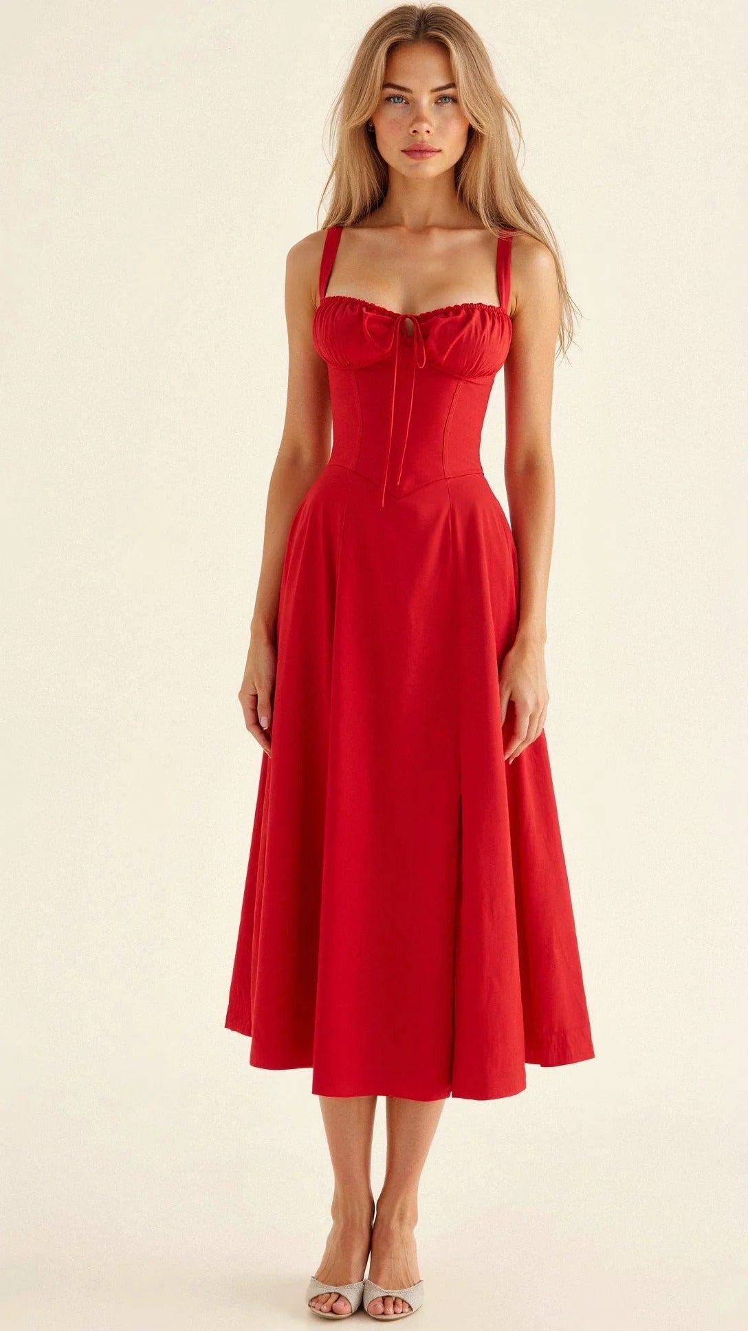 Isabella Robe Longue Femme – Robe Bustier à Laçage Dos, Décolleté Cœur & Jupe Fendue avec Poches