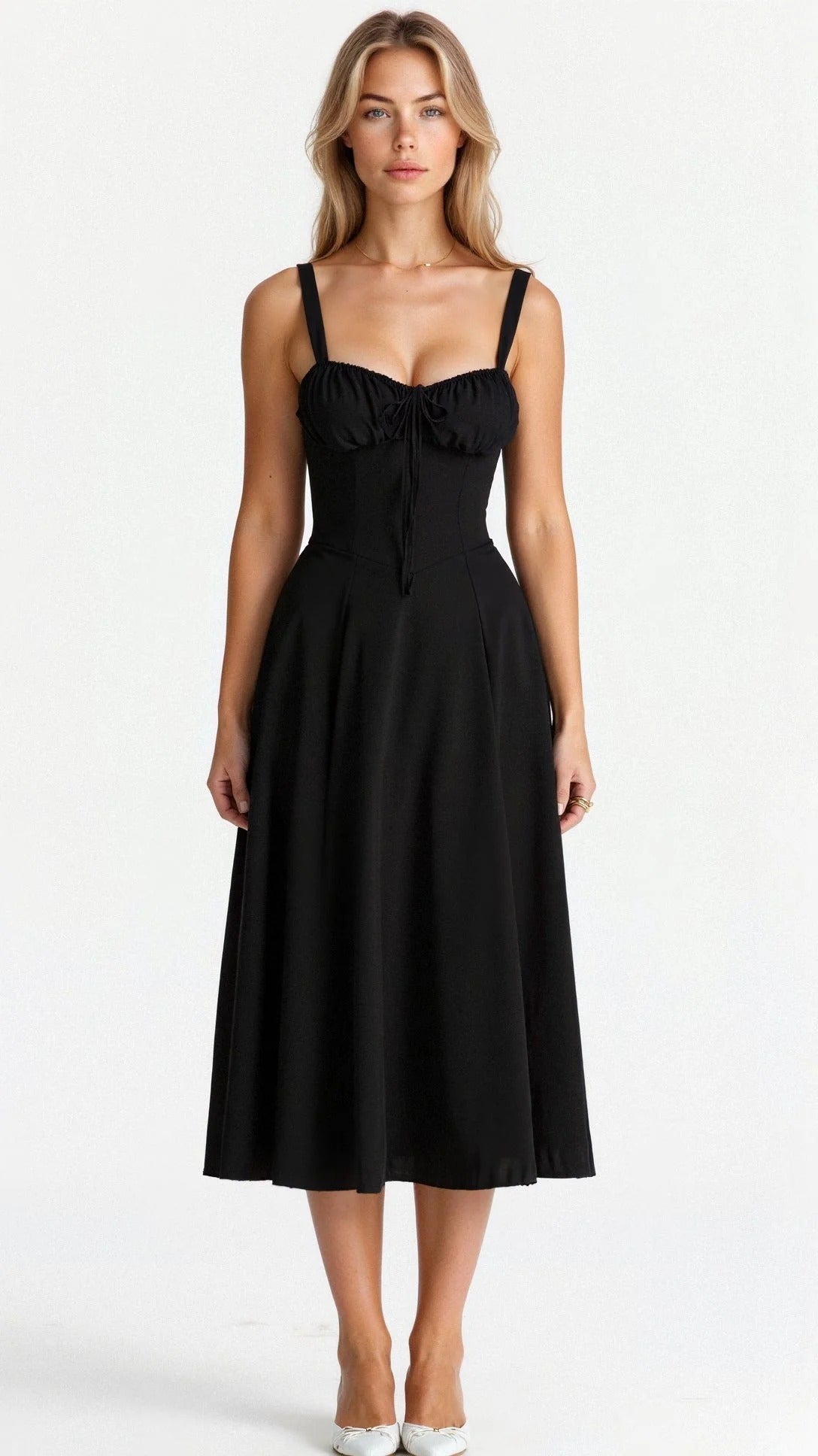 Isabella Robe Longue Femme – Robe Bustier à Laçage Dos, Décolleté Cœur & Jupe Fendue avec Poches